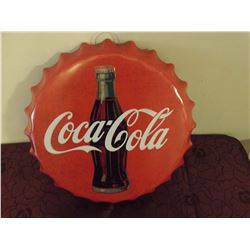 Coca Cola Bottle Cap Tin Sign, 15", Ex. Condition