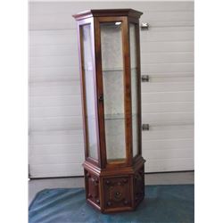 Wood Showcase Cabinet 2 Glass Shelves And Light, 65" High And 23" Wide