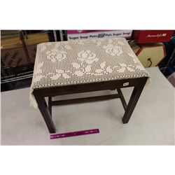 Walnut Vanity Bench With Crochet Seat (13"x20")