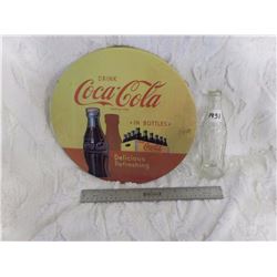 Round Coke Tin Sign (Reproduction) W/ 1931 Bottle