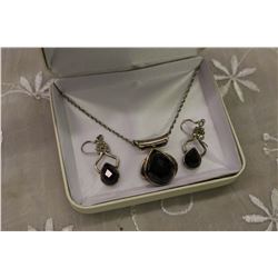 Sterling Silver & Black Onyx Necklace Set, Marked "Italy"