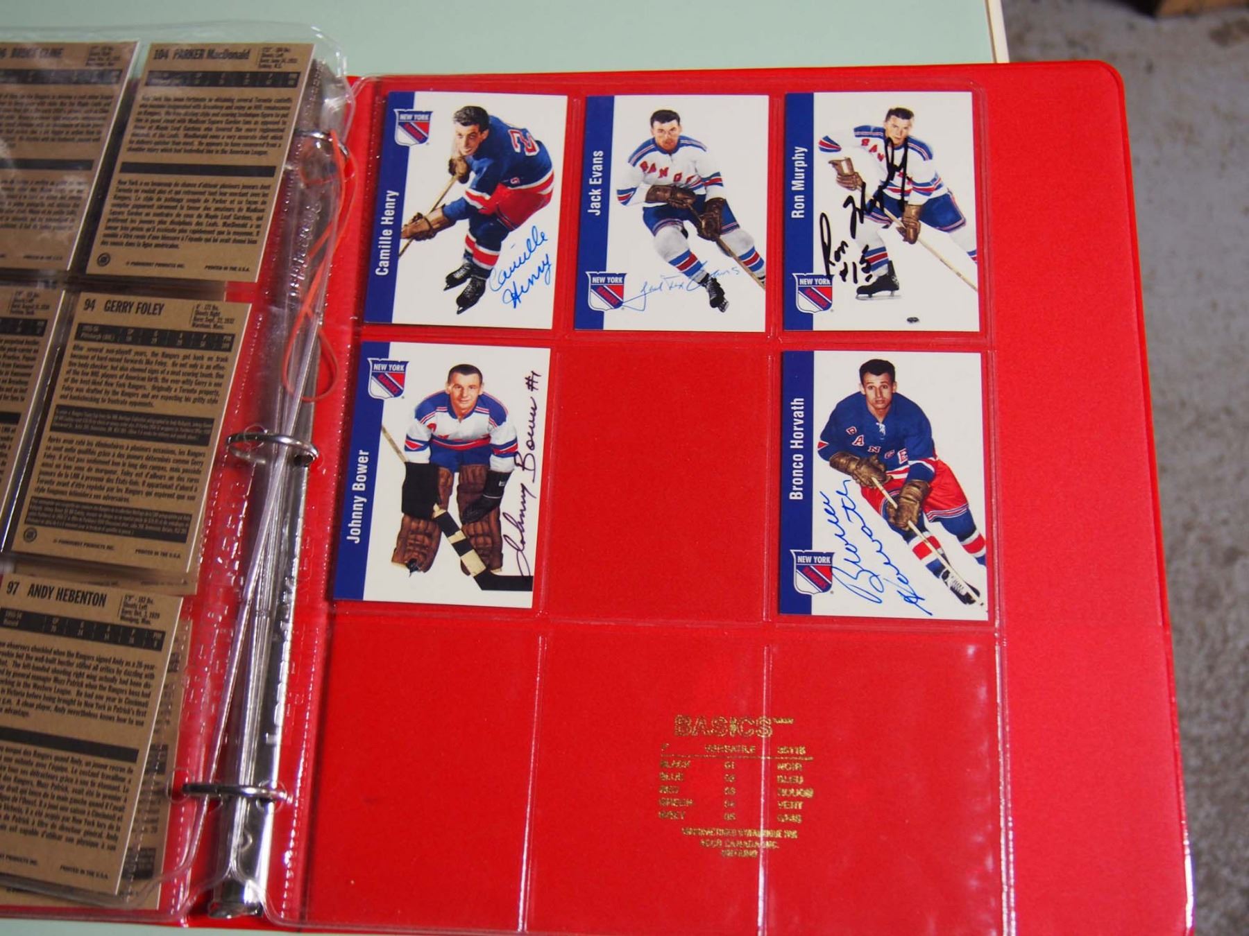 New York Rangers, 1956-57 Team Set Of Parkhurst Cards, 19 Autographed