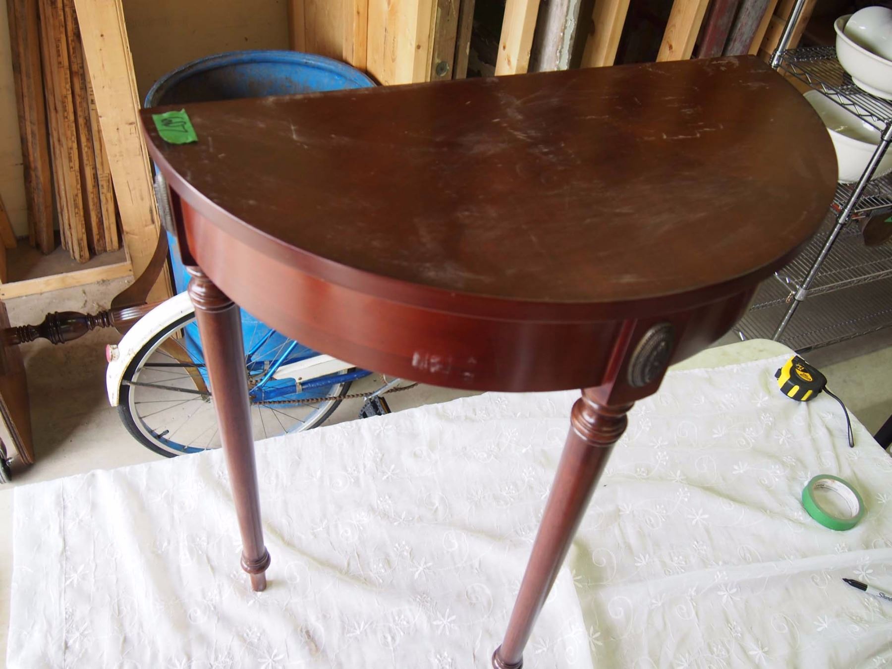 Vintage Half Moon End Table, 24"x29"x12"