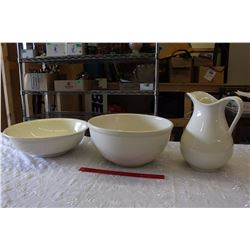 Pottery Pitcher& Basin w/Additional Bowl