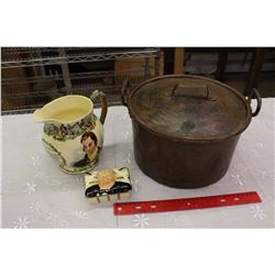 Crown Devon Pitcher, Lancasters Winston Church Container& Brass Pot