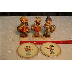 Goebel M.J Hummel Figurines (3)& Little Music Makers Plates (2)