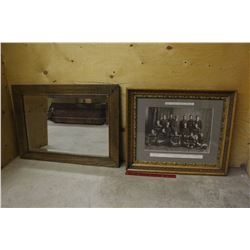 Vintage Wooden Frame(25"x21")& Wooden Mirror(28.5"x21")