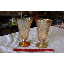 Two Iris And Herringbone Iridecent Glass Vases