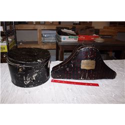 Two Antique Tin Hat Containers
