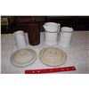Image 1 : Small Crock, Crock Lids(2)& Grindley Pitchers(3)