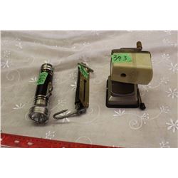 Lot Of Misc. (Antique Flashlight, Pencil Sharpener (Bakelite), Brass Weigh Scale)