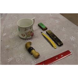 Antique German Shaving Mug, Brush & Straight Razor
