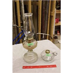 A Finger Lamp & A Coal Oil Lamp With Chimney – No Damage