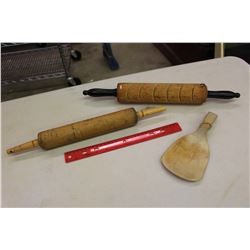 2 Wooden Rolling Pins And A Wooden Butter/Mixing Paddle