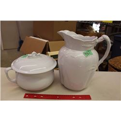 Royal Ironstone China, Johnson Bro’s Water Pitcher And A Lidded Pot