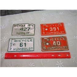 Lot Of Humboldt Bicycle Licence Plates (4) (1974,1976,1977)