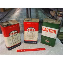 Lot Of Oil Gallon Tins (Esso, Castrol)