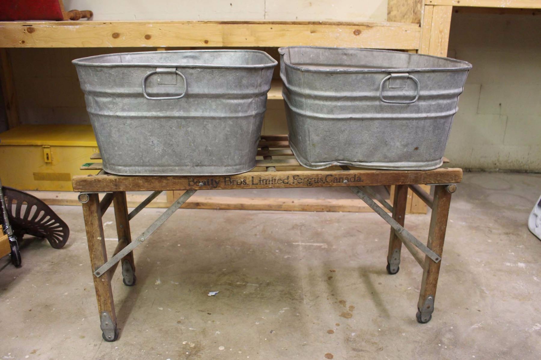 Vintage Wooden Wash Tub Stand W Tubs 2