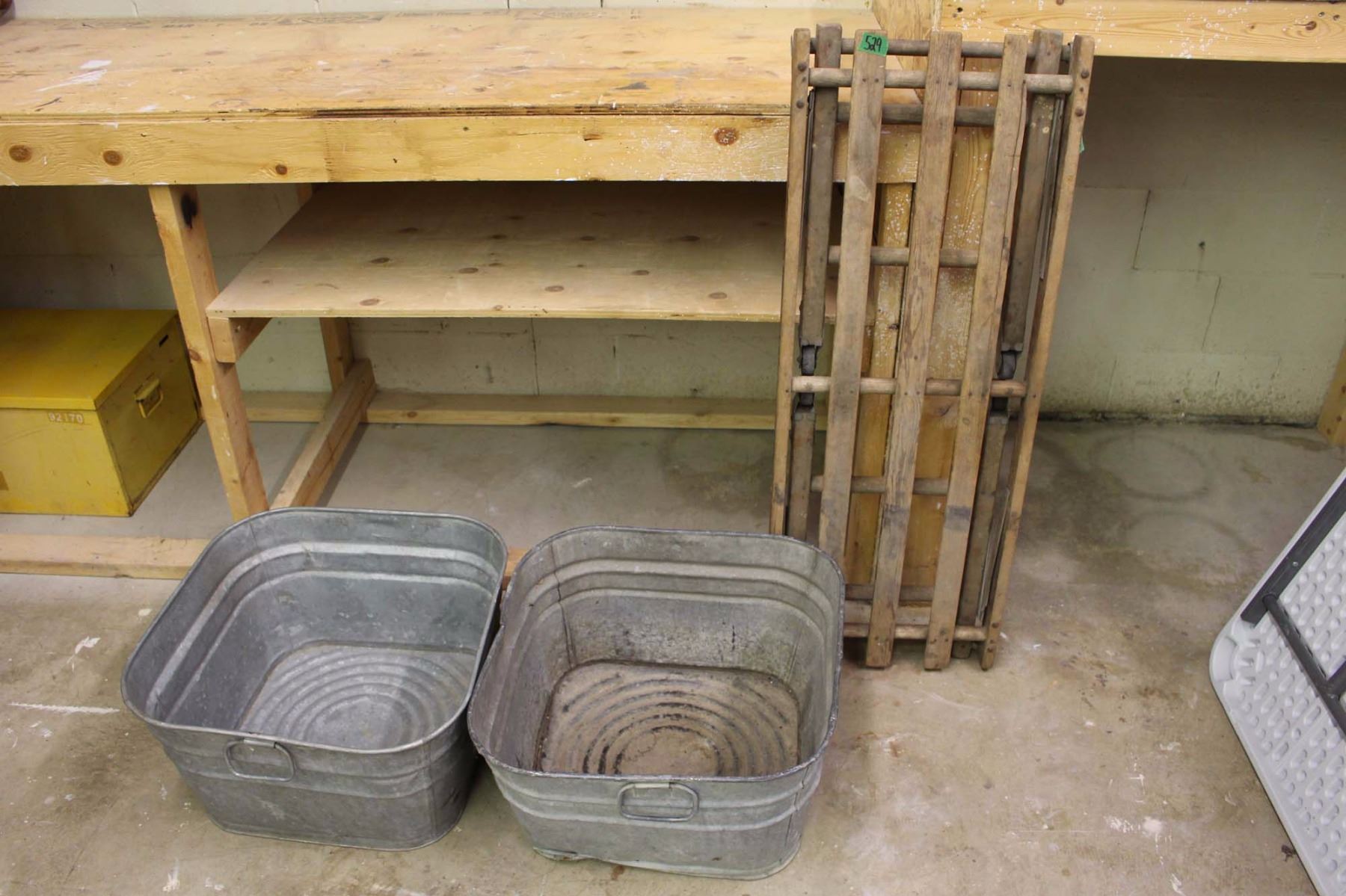 Vintage Wooden Wash Tub Stand w/Tubs (2)