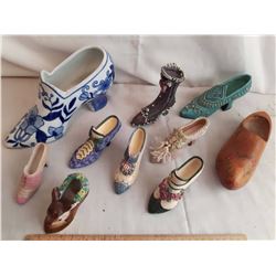 Lot Of Ceramic And Wood Ornamental Shoes