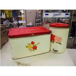 Antique Step On Garbage Can W/ Tin Bread Box