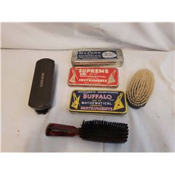 Lot Of Geometry Sets (3) And Clothes Brushes (3)