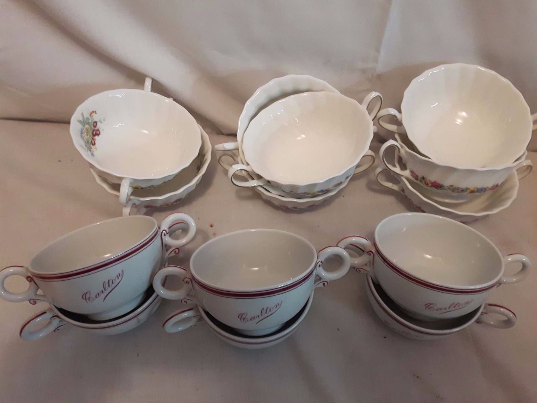 Double Handled Soup Bowls, Royal Doulton (8), Royal Worcester (6)