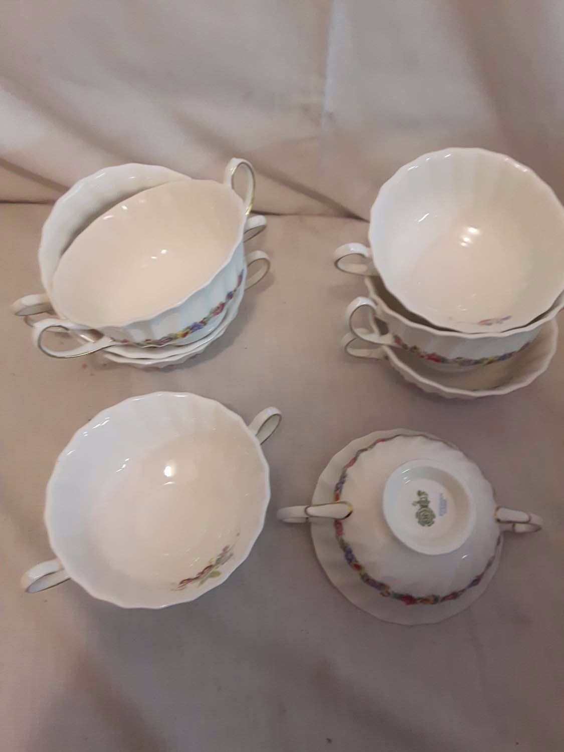 Double Handled Soup Bowls, Royal Doulton (8), Royal Worcester (6)