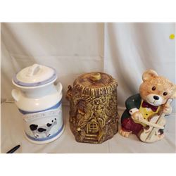 Lot Of Cookies Jars (3) (Mike Can, Tree Stump, Fiddling Bear)
