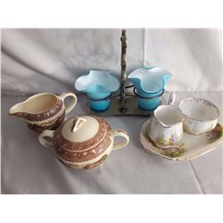 Cream And Sugar Sets (3) (Royal Staffordshire, Royal Albert, Blue Glass)