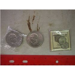 Winston Churchhill Coins (2) And 2000 Roosevelt Dimes (3)