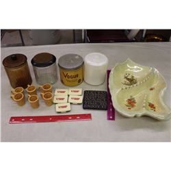 Lot of Misc.(Ashtrays, Vogue Tin, Glass Containers, Etc;)
