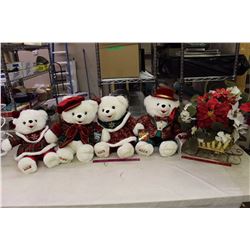 Snowflake Teddy's (4)& Christmas Flowers In A Sleigh Decoration Piece