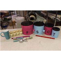 Lot of Vintage Kitchenware: Flour, Sugar, Coffee&Tea Canisters,S&P, Etc