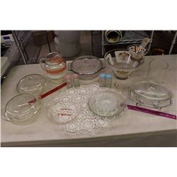 Lot of Glass Dishes (Assorted Casserole Dishes, Jugs, S&P Shakers, Etc;)
