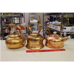 Lot of Vintage Copper Tea Pots (3)