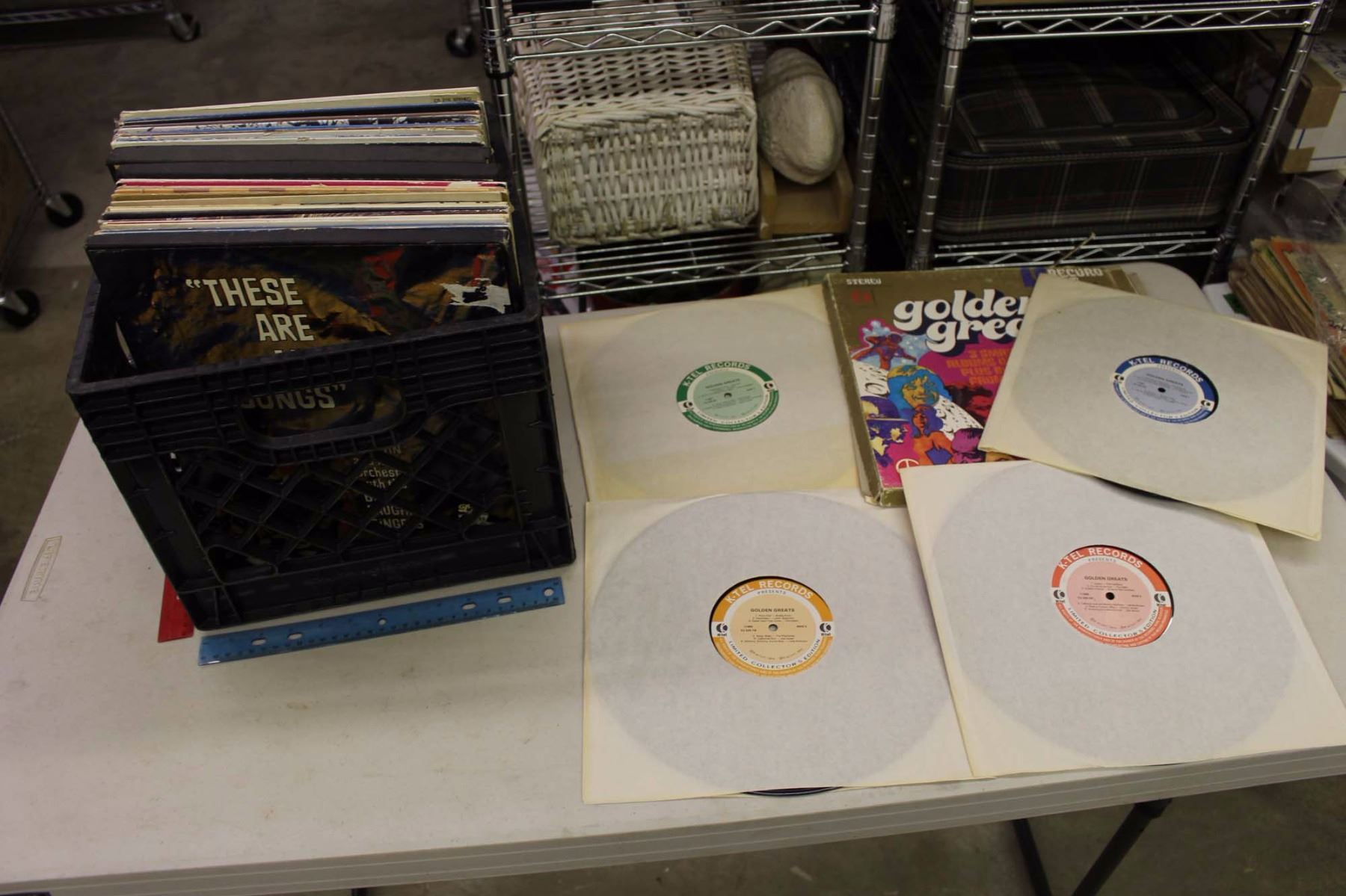 Lot of LP Records w/Crate