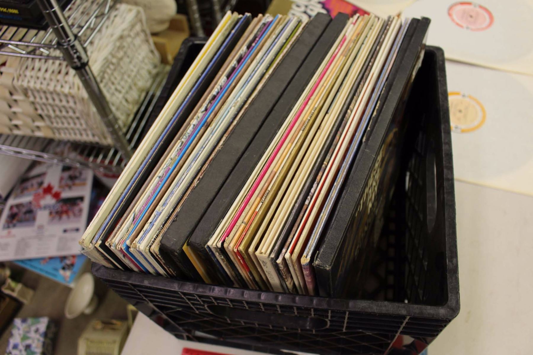Lot of LP Records w/Crate