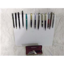 Fountain Pens (13) & Sheaffer Set in Case