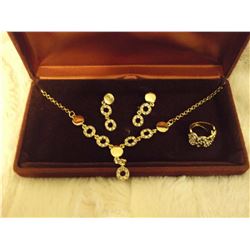 Gold Plated Necklace And Earring Set With Ring