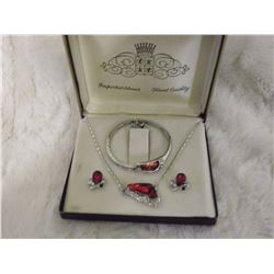 Ruby Glass Necklace Set With Matching Bracelet