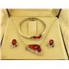 Image 2 : Ruby Glass Necklace Set With Matching Bracelet