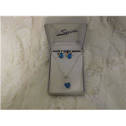 Sterling Silver Blue Topaz Necklace And Earring Set
