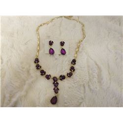 Purple Amethyst Glass Necklace And Earring Set