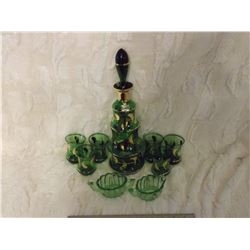 Belfor Hand Made Crystal Decanter Set And Depression Childs Cream And Sugar Set