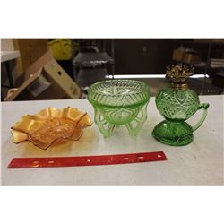 Carnival Glass Piece w/Green Lamp&Bowl