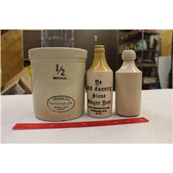 Crocks Bottles(2)& A Medalta 1/2 Imperial Pot