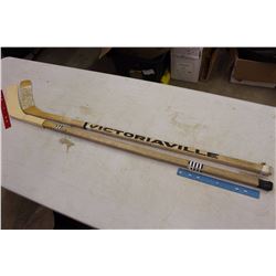 Two Vintage Wooden Hockey Sticks