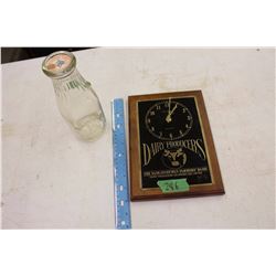 Dairy Producers Clock And Calgary Milk Bottle