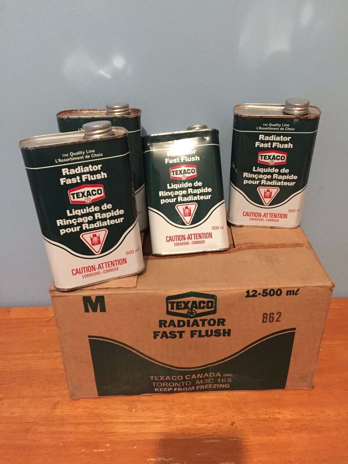 Texaco Box 4 Texaco Radiator Flush Tins w/Original Texaco Box